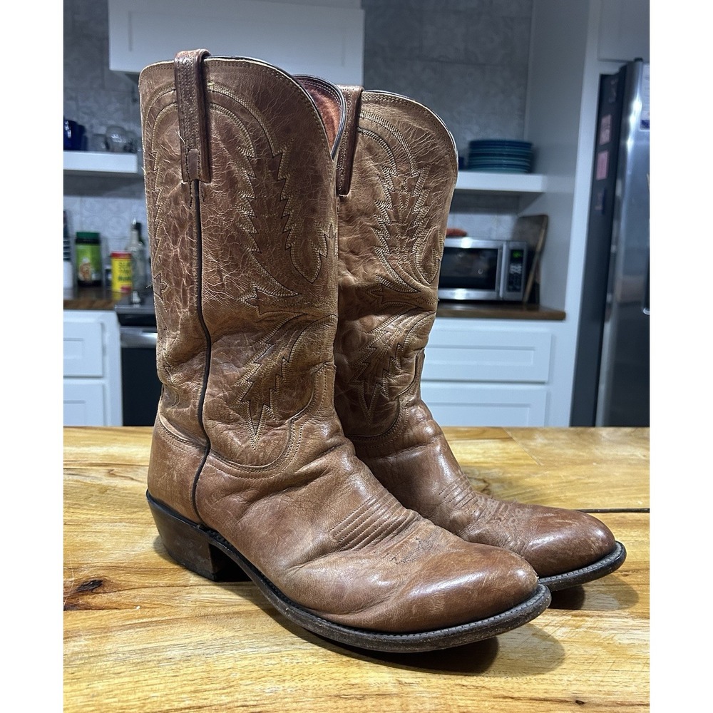 Lucchese Crayton Mad Dog Goat Tan Leather Western Cowboy Boots USA Ranch 11.5 D